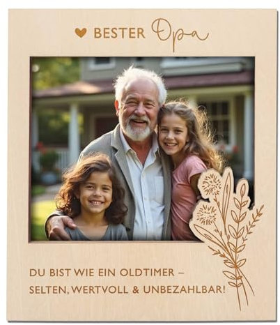Joli Coon Bilderrahmen Bester Opa Du bist wie ein Oldtimer - selten, wertvoll & unbezahlbar - Magnetischer Bilderrahmen für gemeinsames Bild - Geschenk Opa