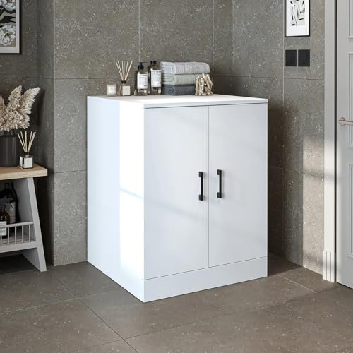 ROOMART Low Washing Machine Cabinet 1016, Premium Melamine Laminated Panels 90 x 70 x 69 cm (White)