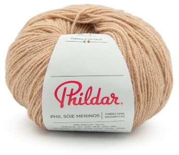 Phildar - Phil Seide Merinos - Strickwolle - 30 % Seide, 10 % Kid Mohair, 60 % Wolle (Merinos) - Nadel Nr. 3,5 - Farbe Camel