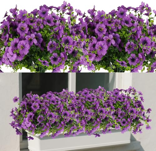 wiipara 9 Bundles Artificial Flowers Outdoor UV Resistant Fake Flowers No Fade Faux Plants Garden Porch Window Box Decorating, Purple