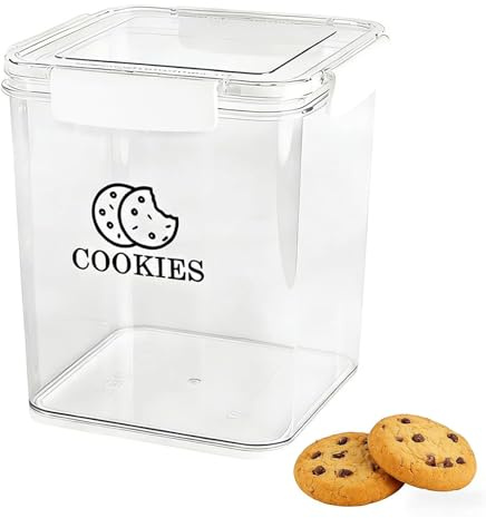 Keksdose mit Deckel Kunststoff Transparent Stapelbar Küchen Aufbewahrung | Cookies Organizer für Butterkekse Spekulatius und Snacks mit Servierlöffel im Vorratsschrank und Regal praktisch nutzbar