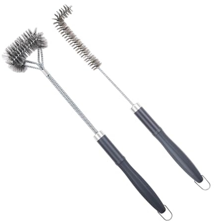 SUNRISE Fryer Brush with Long Handle (Stainless Steel with Plastic Handle, L and Double Brush)