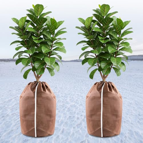 Landrip 2 Stück Thermo Topfschutz für Pflanzen in Aussenbereichen (60x90 cm), Winterschutz für kübelpflanzen, Topfschutz mit Zugband, Frost Schutz für Pflanzkübel Pflanztöpfe für Pflanzen