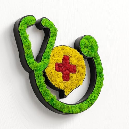 MOOSWERK Moos Türschild Behandlungsraum Ärzte Piktogramm Schwarz | Islandmoos Praxisschild für Therapie & Arztpraxis | Modernes Wandschild
