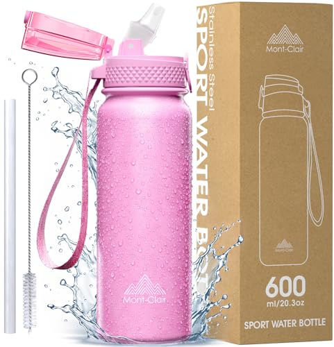 Sport Water Bottle Borraccia in Acciaio Inossidabile con Cannuccia, 600ml