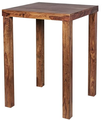 Wohnling Bartisch Mumbai Massivholz Sheesham 80 x 80 x 110 cm Bistro-Tisch Landhaus-Stil Holztisch quadratisch dunkel-braun