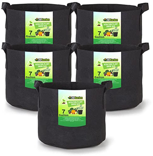 247Garden 5-Pack 7-Gallon Aeration Fabric Pot/Plant Grow Bag w/Handles (260 GSM, Black, 12H x 13D)