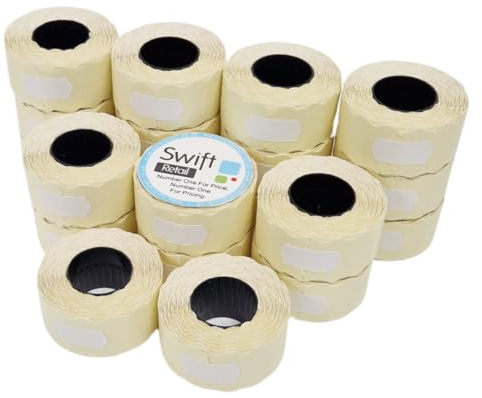 Swift 26 x 12 mm Price Gun Labels White 20 Rolls 20,000 Labels Stickers CT4 Wavy Edge Pricemarker Tags Fits Many Pricing Labellers, Bulk Compatible Refill for Retail Shop and Price Tagging