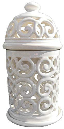 Vanya Orient Große Duftlampe Aromalampe Aromaöllampe Keramik weiß 21cm Deko