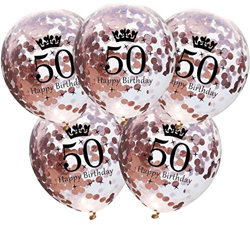 DIWULI Luftballons 50 Geburtstag 5 Stück - Zahl 50 Ballons 50 Jahre, Geburtstagsdeko 50. Geburtstag Deko Rose-Gold Party-Deko Happy Birthday Ballons Dekoration Zahlen-Ballon Zahlen-Luftballon Geschenk