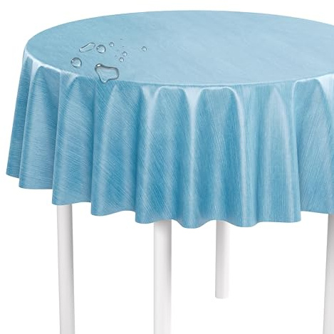LILENO HOME Tischdecke abwaschbar als Meterware 140 cm rund (Schnittkante) in Denim Blau - Wachstuchtischdecke wasserabweisend ideal als Tischtuch o. Tischläufer für Bierzeltgarnitur
