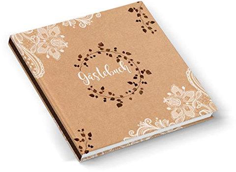 Logbuch-Verlag Vintage Gästebuch Hochzeit - Hochzeitsgästebuch im Boho Vintagestil Kraftpapier Spitze braun - Blankobuch leer ohne Vorgaben