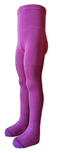 VEGATEKSA Kinder-Strumpfhose für Mädchen aus Gekämmter Baumwolle, Made in EU, Verstellbare Taille, Romantic Muster in Orchidee (122-128cm)