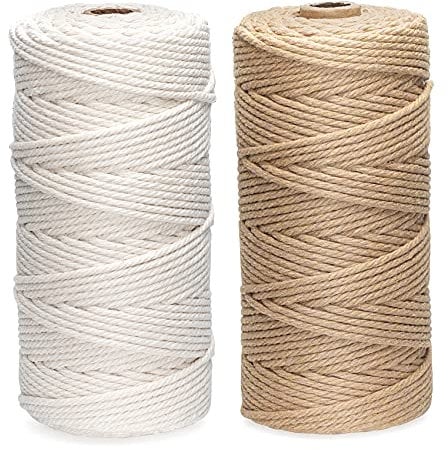 2er Baumwollschnur Set,ilauke 3mm x 200m Baumwollgarn Makramee für Anfänger,Natürliches Makramee Schnur für DIY zum Weben Dekoration,Wandbehäng,Pflanzenaufhänger,Farbe: Braun+Beige