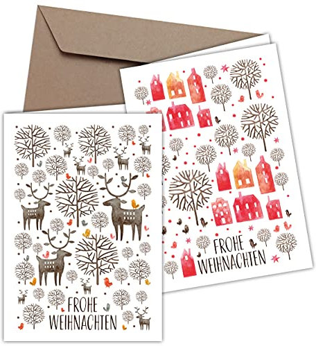 8x Weihnachtskarten & Umschläge, Motiv: Winterlandschaft Aquarell, Premium Klappkarten B6, privat & geschäftlich