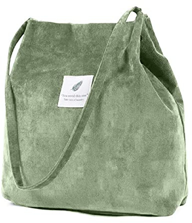 ZhengYue Large Cord Bag for Women Corduroy Tote Bag Women Shoulder Handbags Totes Bag for School Shopping Work College Casual Light Green