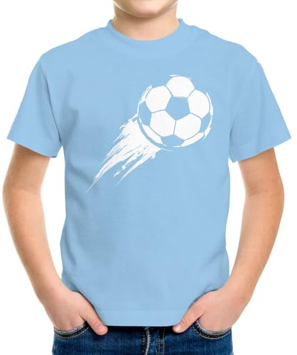 MoonWorks® Kinder T-Shirt Jungen Fußball-Motiv Sport-Kleidung Geschenk für Jungen Fußballfan Hellblau 122-128 (7-8 Jahre)