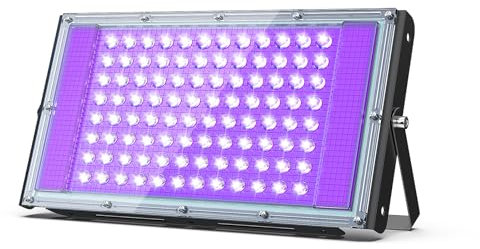 Glostars 100W LED UV Schwarzlicht Strahler, Schwarzlichtlampe, IP66 Wasserdicht, 395-400nm UV Partylicht mit Schalter für Bar, Partyzubehör, Schwarzlicht Deko, Bühnenbeleuchtung (1 Packung