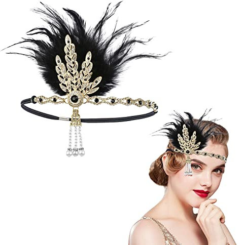 MIVAIUN 1920s Stirnband Feder Damen 20er Jahre Accessoires Damen, Gatsby Kostüm Accessoires, Kopfschmuck 20er Jahre Damen, 20er Jahre Flapper Feder Haarband, für Hochzeitsfeier Theme Party (1 Pcs)