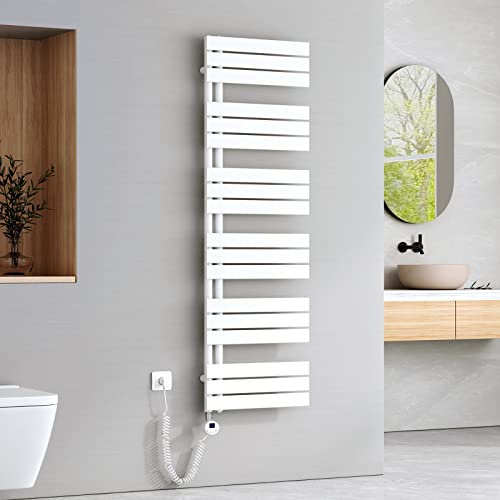 EMKE Badheizkörper Elektrisch 1599x500 mm, Handtuchheizkörper Elektrisch mit Thermostat Elektrischer Handtuchwärmer Handtuchtrockner Handtuchheizung Handtuchhalter mit Heizstab Weiß 1000W