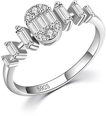 Whoiy Ring Zirkonia Silber 925, Damen Ring Hochzeit Oval Hohl Runde Form Silber Trauringe 7mm Größe 54 (17.2) für Freundin Sie
