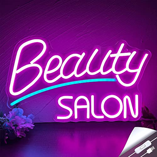 Fengll Beauty Salon Neon Sign, Pink, 15.7*9.4in, USB Powered, Wall Mount, Glam, Neon, Rectangular, Beauty Theme, Decorative Signage