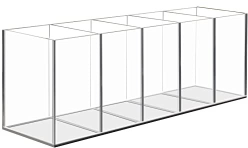 Uquelic Acrylic Pen Pencil Holder, 5 Compartments Clear Pen Pot - Desktop Stationery Storage Makeup Brushes Holder for Desk, Acrylic organiser Pen Holder Desk Tidy