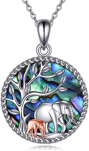 URONE Sterling Silver Elephant Mother Daughter Necklace - Tree of Life Pendant Elephant Jewelry Gift for Women, Men