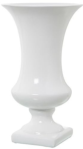 Vase mit Fuß aus Keramik in Weiß glänzend, 25 x 25 x 41 cm