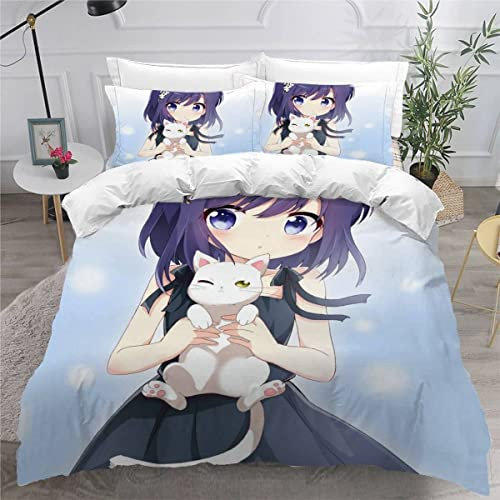 AKATIE Bettwäsche Anime Bettwäsche 135x200 Kinder Anime-Mädchen Kawaii Bettbezug Set Weich Microfaser Kinderbettwäsche 3 Teilig Mit ReißVerschluss Mit 2 Kissenbezug 80x80 cm