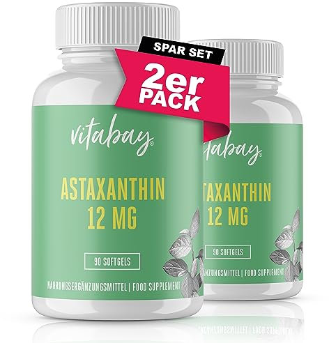 Vitabay Astaxanthin 12 mg hochdosiert – 180 vegane Softgel-Kapseln – laborgeprüft & ohne Zusatzstoffe