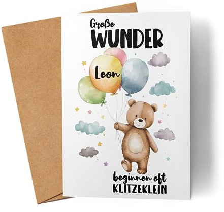 Kiddle-Design Carte de vœux naissance Ours Carte naissance garçon fille Carte bébé personnalisée avec prénom Carte naissance bébé Proverbes