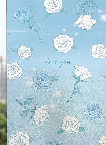 3D Fensterfolie Selbstklebend Sichtschutzfolie Statisch Dekofolie Blickdicht Milchglasfolie Haftend ohne Klebstoff Anti UV Sonnenschutz für Küche Wohnzimme- weiße Rose(90cmx200cm)