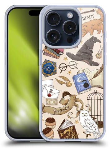 Head Case Designs Offizielle Harry Potter Hogwarts Muster Deathly Hallows XXXVII Soft Gel Handyhülle Hülle kompatibel mit Apple iPhone 15 Pro