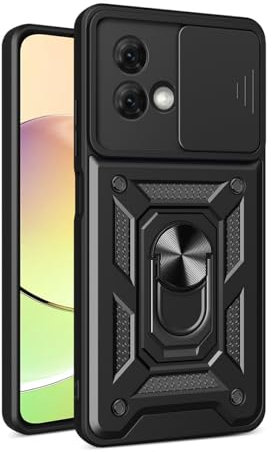 COMAKU Ultra Panzerhülle für Motorola Moto G84 5G, TPU+PC Stoßfeste Hülle mit Slide Camera Cover Kameraschutz mit Ring Ständer Handyhülle - Schwarz