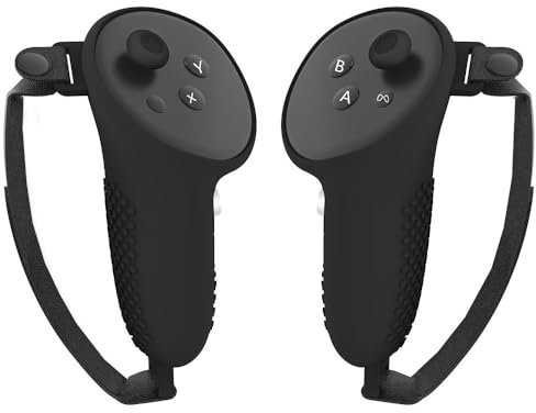 Grip per controller VR Protezione in silicone per controller Quest 3 Grip, pelle morbida con cinturino (Nero)
