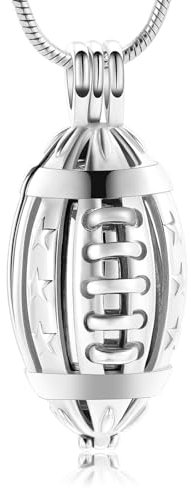 VCCWYQK American Football Einäscherung Medaillon Halskette für Asche von geliebten Menschen Edelstahl Memorial Urne Schmuck Frauen Männer Keepsake Mode Halskette