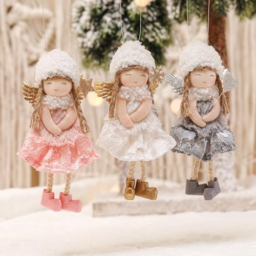 FZQBEY 3 Stück Weihnachtsengel Weihnachtsbaum Anhänger Christbaumschmuck, Plüsch Weihnachtsdeko Engel, Weihnachtsbaum Deko, Weihnachtsbaumschmuck, Christmas Decorations, Weihnachtsdeko (02)