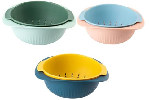 NAMOARLY 3pièces Panier Égouttage Pour Riz Et Fruits Double Couche Plastique Avec Poignées Pour Rangement Facile Évacuation Rapide De Eau