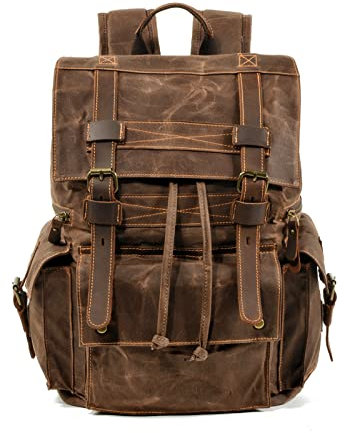 FANDARE Trekkingrucksäcke Herren Leinwand Tagesrucksäcke Damen Wanderrucksack mit Kordelzug Outdoorrucksack Reiserucksack Daypacks für Wandern Camping Radfahren Bergsteigen und Reisen Braun