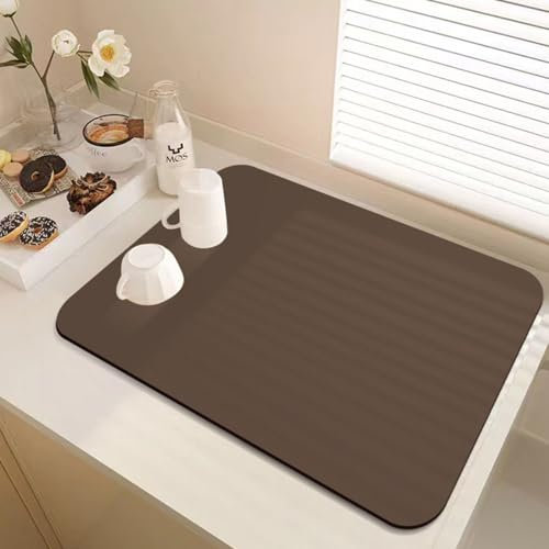Hixingo Alfombrilla Escurreplatos Antideslizante, Alfombrilla Cafetera Resistente al Calor Color Sólido, Alfombra Escurreplatos Diatomita (40x50cm,Marron Oscuro)