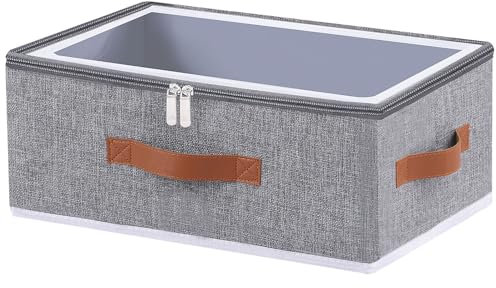 OUTBROS Faltbare Aufbewahrungsbox, Korb Aufbewahrung, Organizer mit Deckel, Unterbett Stoff Aufbewahrungsbehälter für Kleidung Decken Bettdecken, Grau, 40 x 30 x 20 cm, 1 Stück