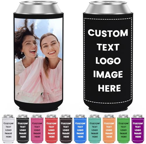 Personalised Photo Can Cooler, 2pcs Custom Can Cooler Sleeves Soda Drink Holders with Logo Picture Text Customised Gift for Wedding Party(9×15cm)