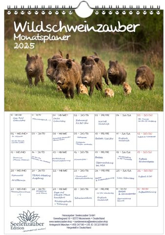 Wildschweinzauber Planer DIN A4 Kalender für 2025 Schweine Schweinchen - Seelenzauber