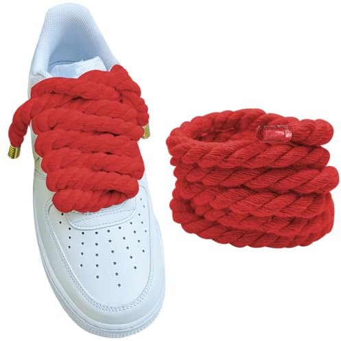 Lopau Cordones gruesos de cuerda para zapatos Air Force 1, no perfores, cordones gruesos jumbo para Dunk, Air Jordan, AF1, Rojo -, 51.2''/130cm
