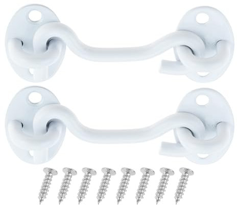 75mm Cabin Hook and Eye Latch Lock Shed Gate Door Catch Silent Holder Stainless Steel White 3inch 2Pcs