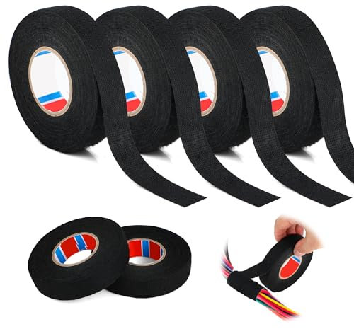 RMIVEGLIA 4 Stückgewebeband schwarz, 19mm x 15m, textilklebeband für stoff, textilband selbstklebend, stoff klebeband, Ideal zum sicheren Isolieren und Bündeln von Drähten..