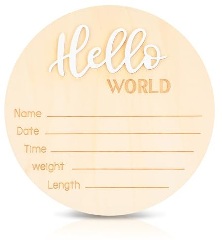 GEEHUA Meilensteinkarten Baby, Holzschild Personalisiert Ankündigungsschild, Hallo Welt Neugeborenes hölzernes Willkommensschild Babies Geburtsname Plaketten Geschenk für Babies(Weiß)