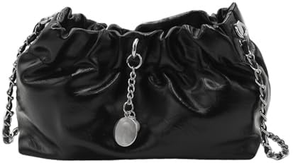 Pamayaneen Leder-Beuteltasche für Damen, Leder-Kette, Hobo-Tasche, Umhängetasche, kleine Tragetasche, Schultertasche