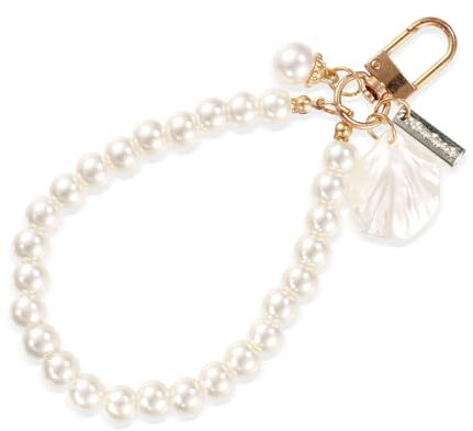 Pearl Phone Charm, Beaded Phone Wrist Strap Anti-Lost Cell Phone Chain Lanyard Shell Pearl Phone Bracelet Cute Phone Wristlet Keychain Purse Pendants for Women Girls Gift